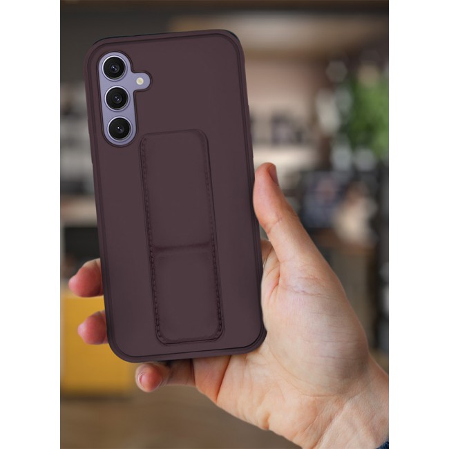 CATANES Samsung Galaxy S24 Plus Case Magnetic Stand and Holder Premium Silicone Vertical and Horizontal Hand Strap Grip Multi Stand Car Mount Kickstand Case Finger Strap Cover Merlot