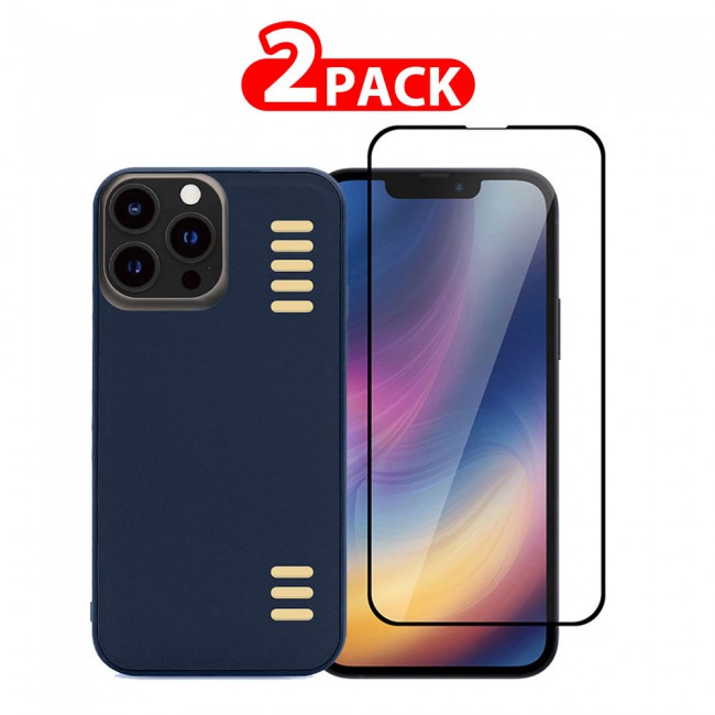 MARGOUN 2 Pack for iPhone 13 Pro Max Case Cover with Screen Protector Tempered Glass, Full Protection Back Case Splendid Series  - Dark Blue