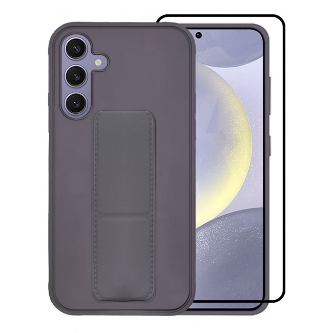 CATANES 2 Packs For Samsung Galaxy S24 Plus Case and Screen Protector Magnetic Stand and Holder Premium Silicone Vertical and Horizontal Hand Strap Grip Multi Stand Cover Dark Purple