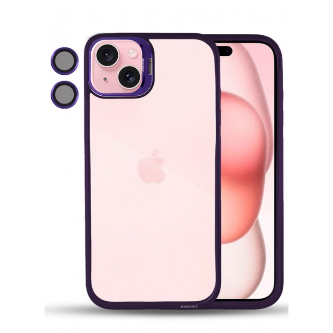 CATANES iPhone 15 Plus Case Cover and Lens Protector Built-in Camera Stand and Compatible with MagSafe Full Body Shockproof Case Clear Purple