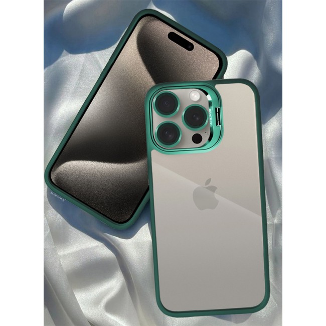 CATANES iPhone 15 Pro Case Cover and Lens Protector Built-in Camera Stand and Compatible with MagSafe Full Body Shockproof Case Clear Green