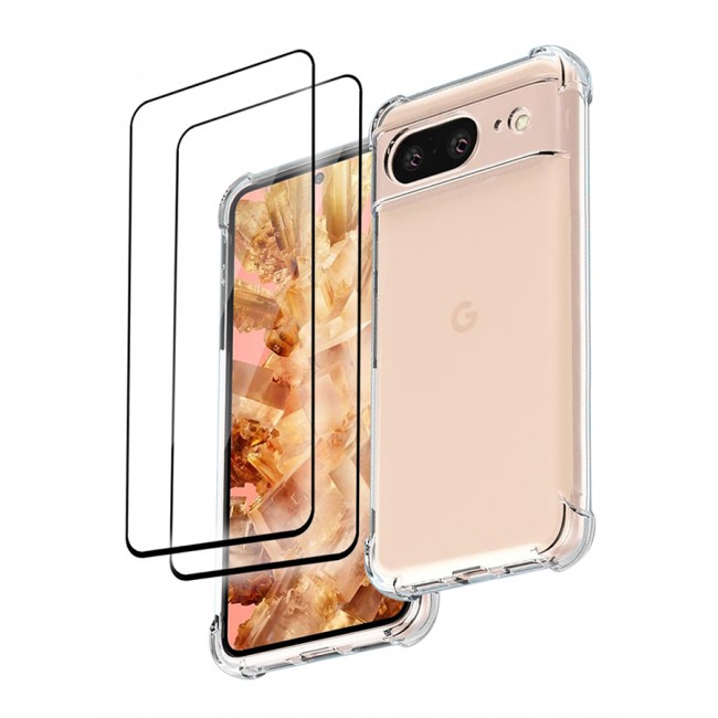 MARGOUN 3 Packs For Google Pixel 8 TPU Case and 2 Screen Protectors Clear Anti-Yellowing Transparent Shockproof Protective Phone Case Scratch Resistant Reinforced Corners Cover