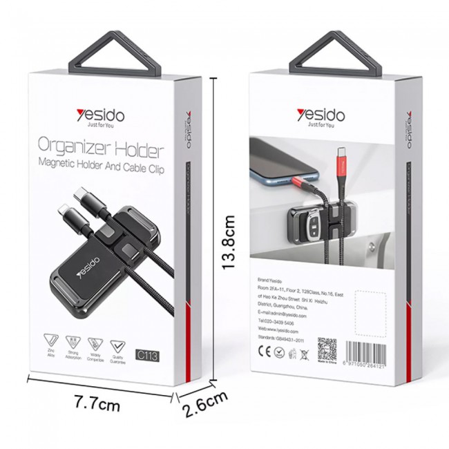 YESIDO C113 Magnetic Phone Holder and Cable Clip Organizer – Grey