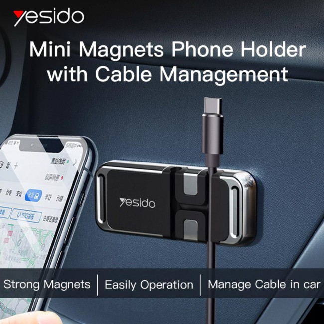 YESIDO C113 Magnetic Phone Holder and Cable Clip Organizer – Grey
