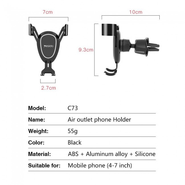 Yesido Gravity Car Phone Holder C73 360-Degree Rotation Car Mount