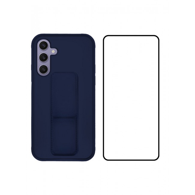 CATANES 2 Packs For Samsung Galaxy S24 Plus Case and Screen Protector Magnetic Stand and Holder Premium Silicone Vertical and Horizontal Hand Strap Grip Multi Stand Cover Blue