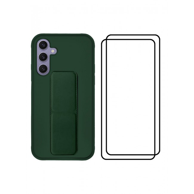 CATANES 3 Packs For Samsung Galaxy S24 Plus Case and 2 Screen Protectors Magnetic Stand and Holder Premium Silicone Vertical and Horizontal Hand Strap Grip Multi Stand Cover Green