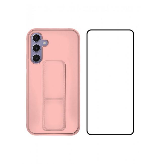 MARGOUN 2 Packs For Samsung Galaxy S24 Plus Case and Screen Protector Magnetic Stand and Holder Premium Silicone Vertical and Horizontal Hand Strap Grip Multi Stand Cover Pink