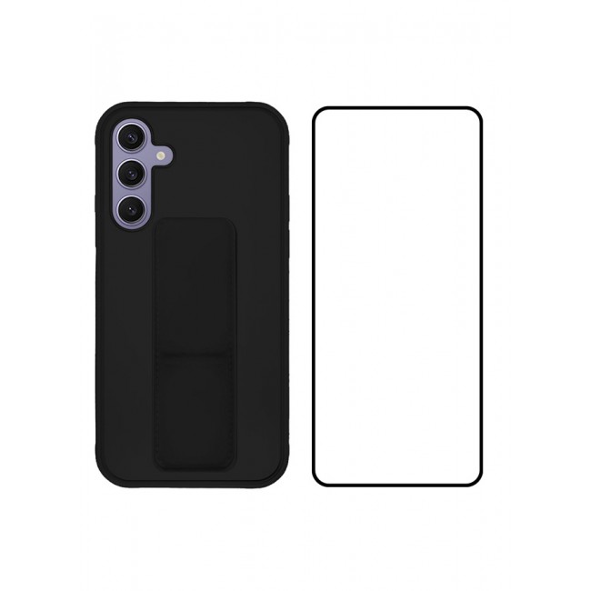 CATANES 2 Packs For Samsung Galaxy S24 Plus Case and Screen Protector Magnetic Stand and Holder Premium Silicone Vertical and Horizontal Hand Strap Grip Multi Stand Cover Black