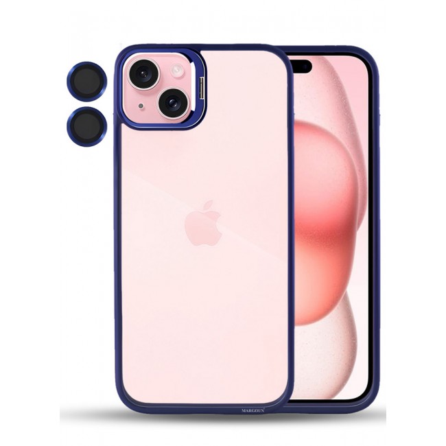 CATANES iPhone 15 Plus Case Cover and Lens Protector Built-in Camera Stand and Compatible with MagSafe Full Body Shockproof Case Clear Blue