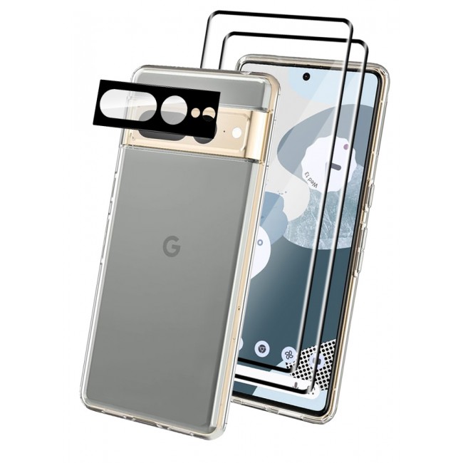MARGOUN 4 Packs For Google Pixel 7 Pro TPU Case and 2 Screen Protectors and Camera Lens Protector Clear Anti-Yellowing Transparent Shockproof Protective Phone Case Scratch Resistant Cover