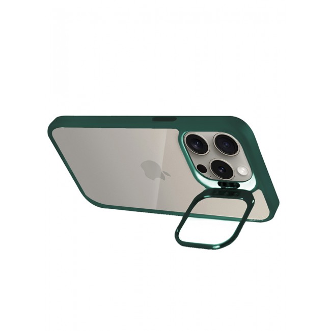 CATANES 2 Pack iPhone 15 Pro Case Cover and Lens Protector and Screen Protector Built-in Camera Stand and Compatible with MagSafe Full Body Shockproof Case Clear Green