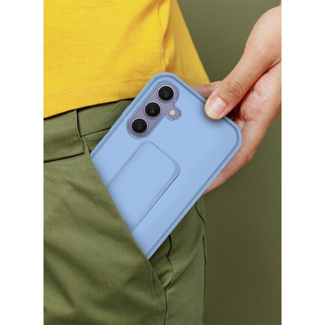 CATANES Samsung Galaxy S24 Plus Case Magnetic Stand and Holder Premium Silicone Vertical and Horizontal Hand Strap Grip Multi Stand Car Mount Kickstand Case Finger Strap Cover Light Blue