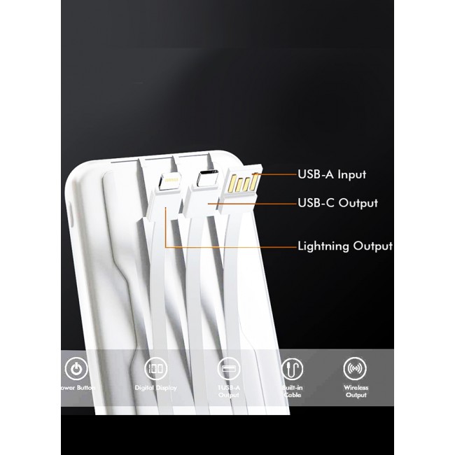 MARGOUN Magnetic Battery Pack 10000mAh Wireless Charging Power Bank with Cable Slim Light-Weight Wireless Charger with LED Indicator White