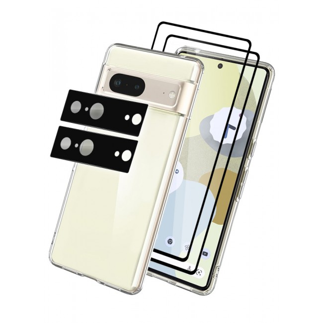 MARGOUN 5 Packs For Google Pixel 7 TPU Case and 2 Screen Protectors and 2 Camera Lens Protectors Clear Anti-Yellowing Transparent Shockproof Protective Phone Case Scratch Resistant Cover