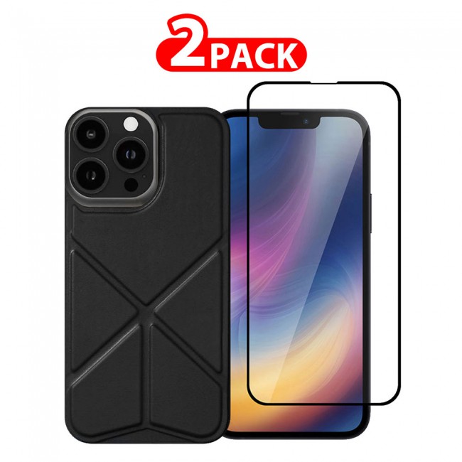 MARGOUN 2 Pack for iPhone 13 Pro Max Case Cover with Screen Protector Tempered Glass, Full Protection Back Case Series - Black