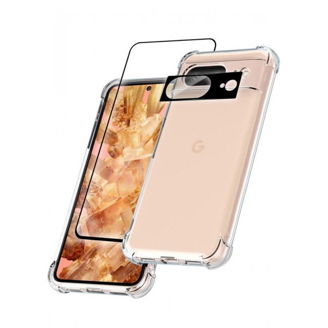 MARGOUN 3 Packs For Google Pixel 8 TPU Case and Screen Protector and Camera Lens Protector Clear Anti-Yellowing Transparent Shockproof Protective Phone Case Scratch Resistant Reinforced Corners Cover