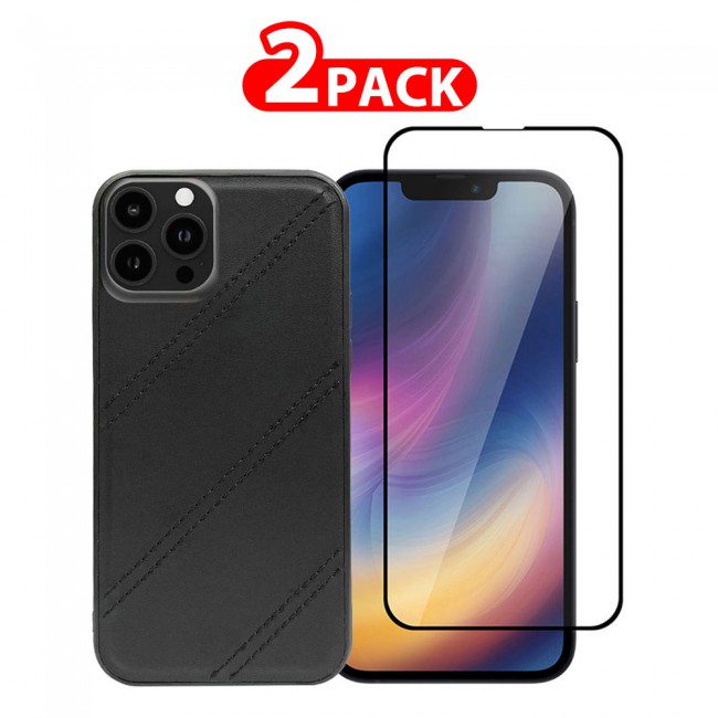 MARGOUN 2 Pack for iPhone 13 Pro Max Case Cover with Screen Protector Tempered Glass, Full Protection Back Case Dale Series - Black
