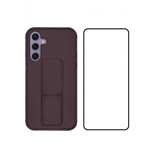 CATANES 2 Packs For Samsung Galaxy S24 Plus Case and Screen Protector Magnetic Stand and Holder Premium Silicone Vertical and Horizontal Hand Strap Grip Multi Stand Cover Merlot