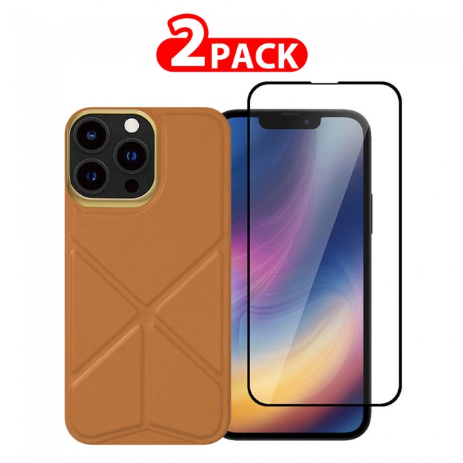 MARGOUN 2 Pack for iPhone 13 Pro Max Case Cover with Screen Protector Tempered Glass, Full Protection Back Case Series - Brown