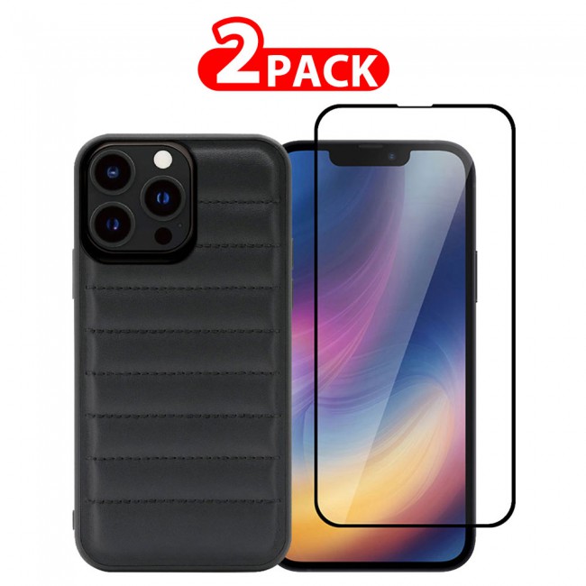 MARGOUN 2 Pack for iPhone 13 Pro Max Case Cover with Screen Protector Tempered Glass, Full Protection Back Case Dale Collection Horizon - Brown