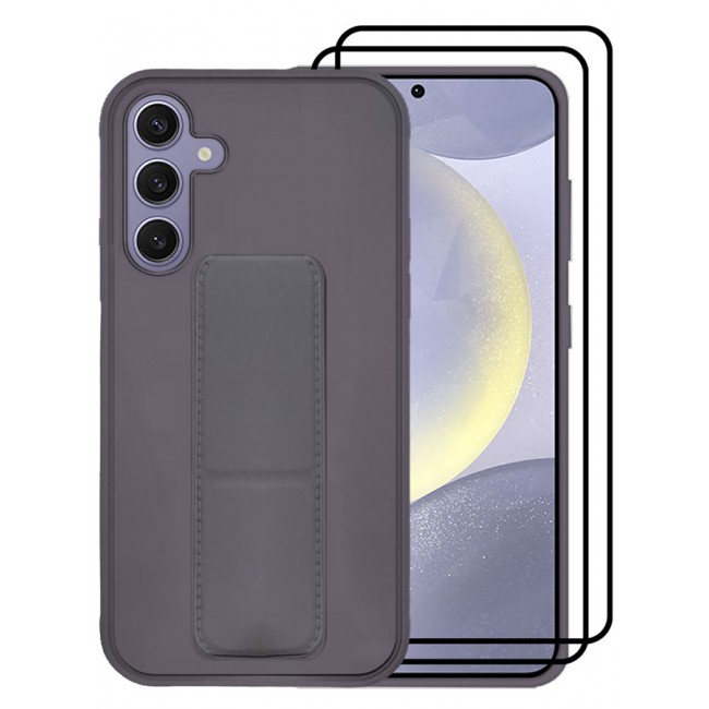 CATANES 3 Packs For Samsung Galaxy S24 Plus Case and 2 Screen Protectors Magnetic Stand and Holder Premium Silicone Vertical and Horizontal Hand Strap Grip Multi Stand Cover Dark Purple