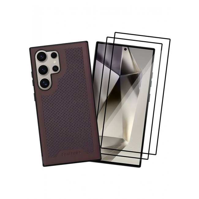 CATANES 3 Pack For Samsung Galaxy S24 Ultra Case and 2 Screen Protectors Anti-slip Textured Design Scratch Resistant Shock Absorbing Case Cover Maroon