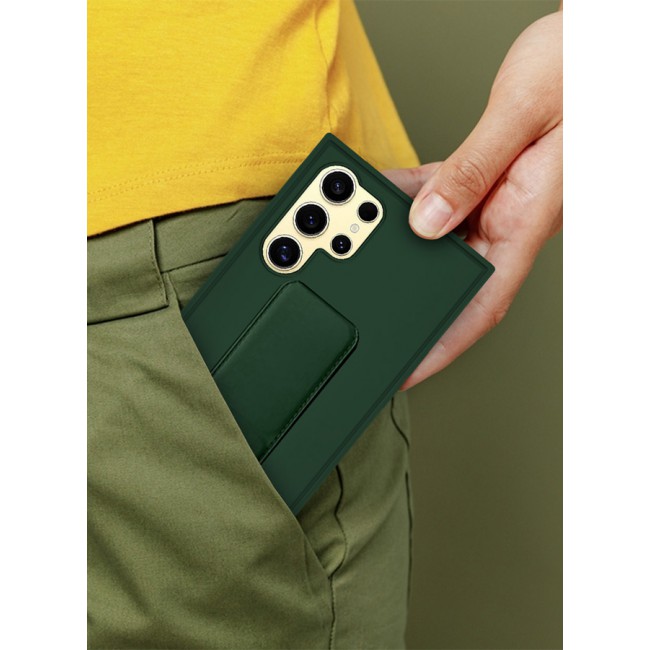 CATANES Samsung Galaxy S24 Ultra Case Magnetic Stand and Holder Premium Silicone Vertical and Horizontal Hand Strap Grip Multi Stand Car Mount Kickstand Case Finger Strap Cover Green