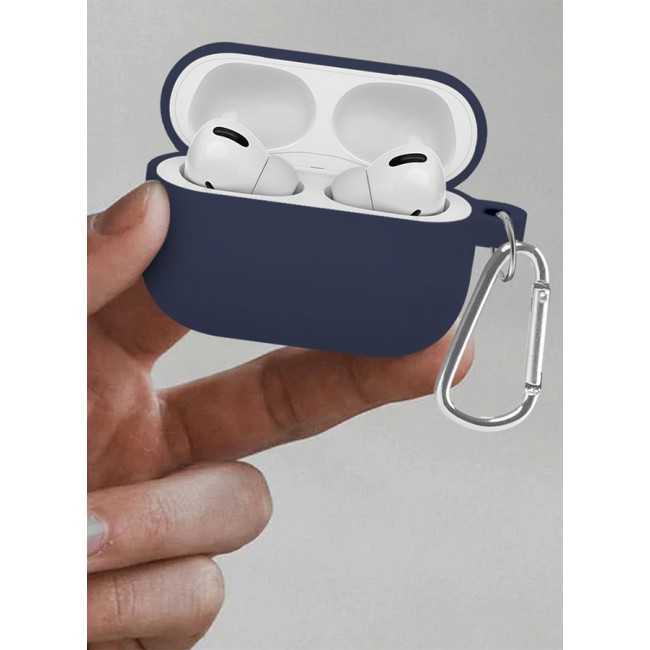 MARGOUN Shockproof Case For Airpod Pro Silicone Protective Case Shockproof Case Ultra Slim Cover with Keychain Carabiner Dark Blue