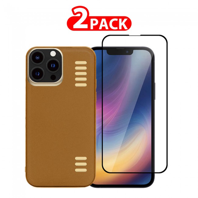 MARGOUN 2 Pack for iPhone 13 Pro Max Case Cover with Screen Protector Tempered Glass, Full Protection Back Case Splendid Series  - Brown