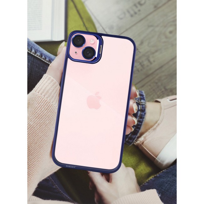 CATANES iPhone 15 Plus Case Cover and Lens Protector Built-in Camera Stand and Compatible with MagSafe Full Body Shockproof Case Clear Blue