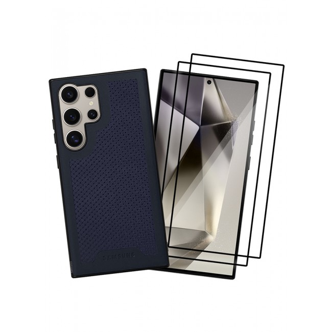 CATANES 3 Pack For Samsung Galaxy S24 Ultra Case and 2 Screen Protectors Anti-slip Textured Design Scratch Resistant Shock Absorbing Case Cover Midnight Blue