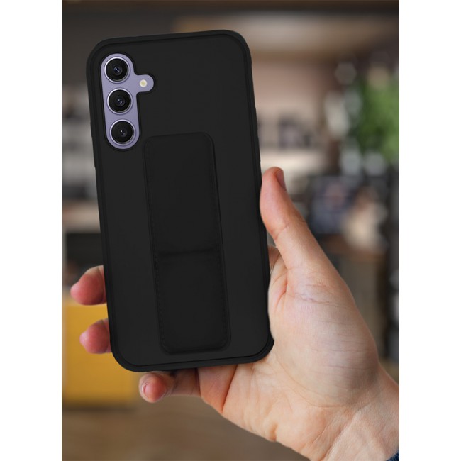CATANES Samsung Galaxy S24 Plus Case Magnetic Stand and Holder Premium Silicone Vertical and Horizontal Hand Strap Grip Multi Stand Car Mount Kickstand Case Finger Strap Cover Black
