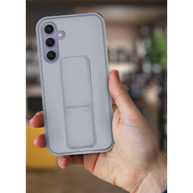 CATANES Samsung Galaxy S24 Plus Case Magnetic Stand and Holder Premium Silicone Vertical and Horizontal Hand Strap Grip Multi Stand Car Mount Kickstand Case Finger Strap Cover Grey
