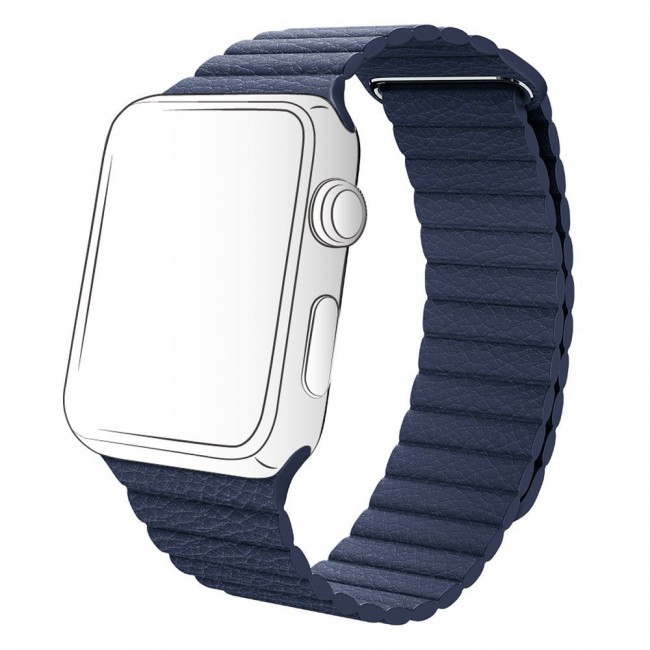 Apple Watch Band 38 40 41mm Leather Loop with Magnet Lock Strap Replacement Band In Blue
