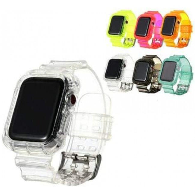 MARGOUN Clear Sports Band for Watch Band 45mm 44mm 42mm TPU Strap Case for iWatch Series 7/SE/6/5/4/3/2/1 Soft Thin Silicone Replacement Strap Cover Protector - Clear