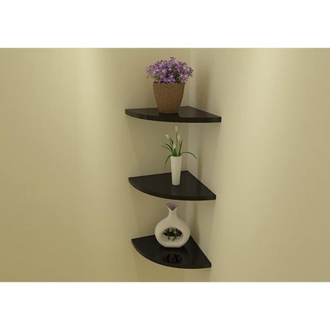 MARGOUN 3-Tier Corner Shelf Floating Wall Mount, Quarter Round Storage Shelves Corner Organizer for Bathroom Kitchen Bedroom Living Room (16 cm, black)