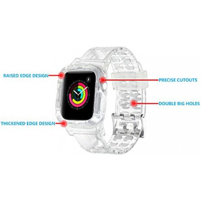 MARGOUN Clear Sports Band for Watch Band 45mm 44mm 42mm TPU Strap Case for iWatch Series 7/SE/6/5/4/3/2/1 Soft Thin Silicone Replacement Strap Cover Protector - Clear
