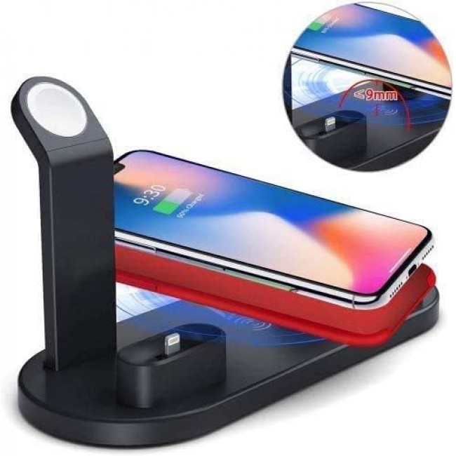 MARGOUN 6 in 1 Wireless Charger, Wireless Charging Stand for Apple Watch Series 6/SE/5/4/3/2/1,Qi Wireless Charging Station for iPhone 12/11/Pro/Max/XS/Max/XR/XS/X, for Airpods Pro/3/2/1 (Black)