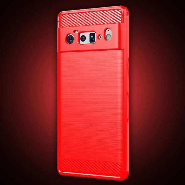 MARGOUN For Case Brushed Texture Carbon Fiber TPU Cover Anti-Fingerprints (Pixel 6 Pro, Red)