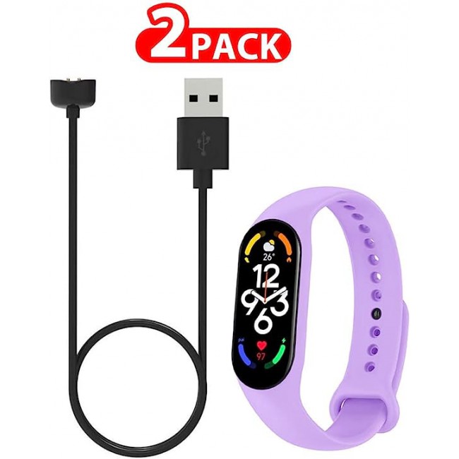MARGOUN 2 Pack for Xiaomi mi band 7 Strap Silicone Watch Band with Charger Cable Magnetic USB Fast Charger -03