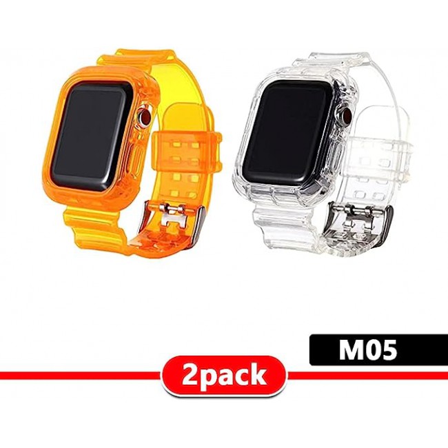 MARGOUN 2 Pack Clear Sports Band for Watch Band 45mm 44mm 42mm TPU Strap Case for iWatch Series 7/SE/6/5/4/3/2/1 Soft Thin Silicone Replacement Strap Cover Protector -D