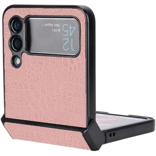 MARGOUN For Samsung Galaxy Z Flip 3 Luxury Leather Case Crocodile Skin Pattern Anti-Scratch Foldable Cover (Pink)