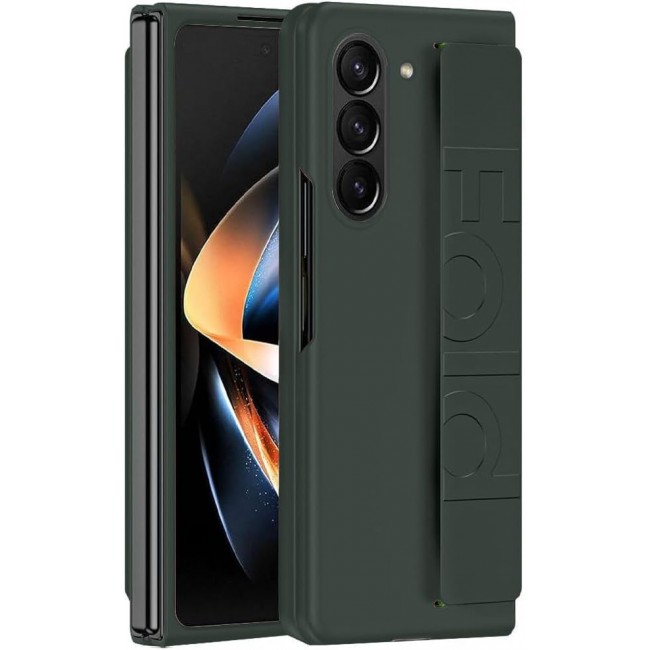 MARGOUN For Samsung Galaxy Z Fold 5 Case Silicone Grip Cover with Wrist Strap Holder (Dark Green)