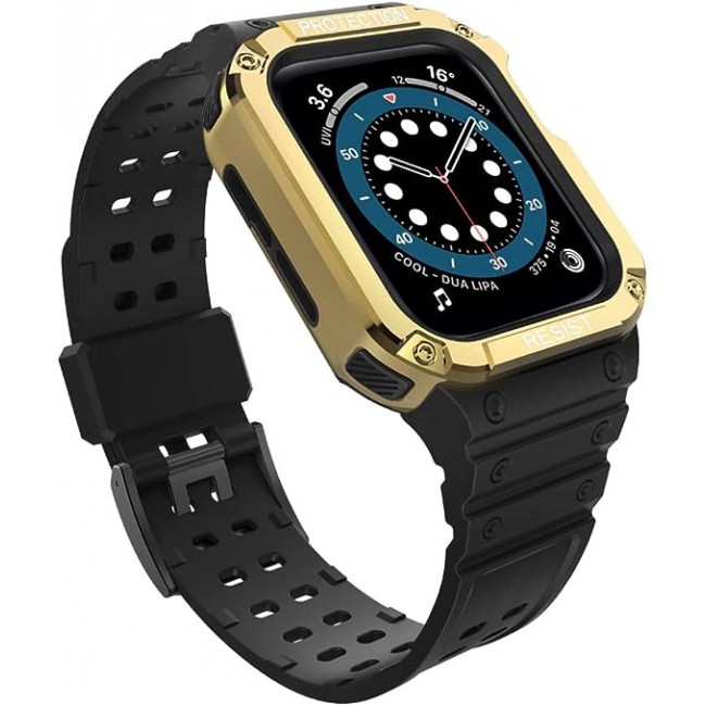 MARGOUN for Apple Watch Band Series 4 5 6 SE with Safe Guard Protection Rugged Protective Case 44mm with Strap IST - Black Gold