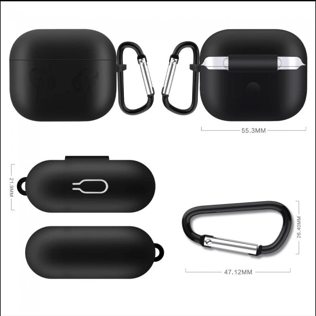 CATANES for Airpods 3 Case Cover Silicone with Clip, Airpods 3 Case 2021 3rd Generation (black)