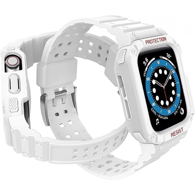 MARGOUN for Apple Watch Band Series 4 5 6 SE with Safe Guard Protection Rugged Protective Case 44mm with Strap IST - White