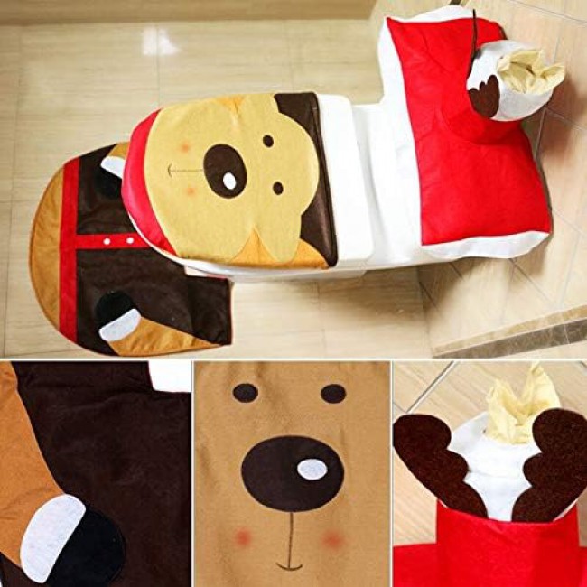 MARGOUN 1 Set Santa Clause Pattern Toilet Seat Cover Home Christmas Overcoat Toilet Case Bathroom Decorative Products (B)