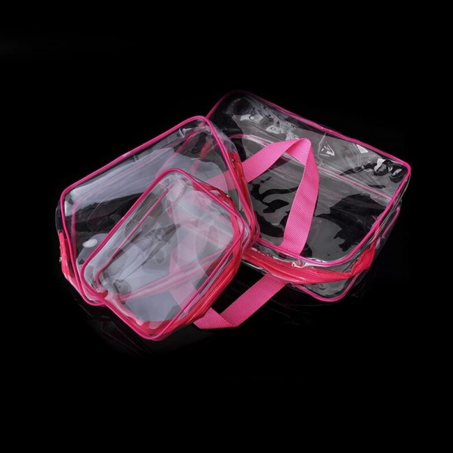 MARGOUN 3pcs Set Makeup Organizer PVC Cosmetic Bag Women Transparent Clear Zipper Bag Bath Wash Organizer Handbags Case Tools Accessories (Pink 3Pcs Set)