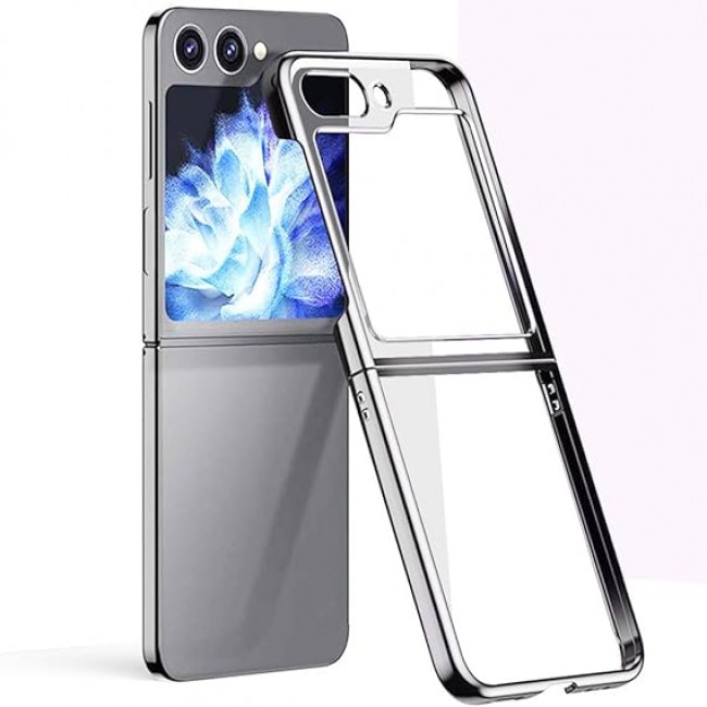 MARGOUN For Samsung Galaxy Z Flip 5 Case Slim Lightweight Electroplated Frame Folding Shockproof Protection Hard Cover (Z Flip 5 Silver)